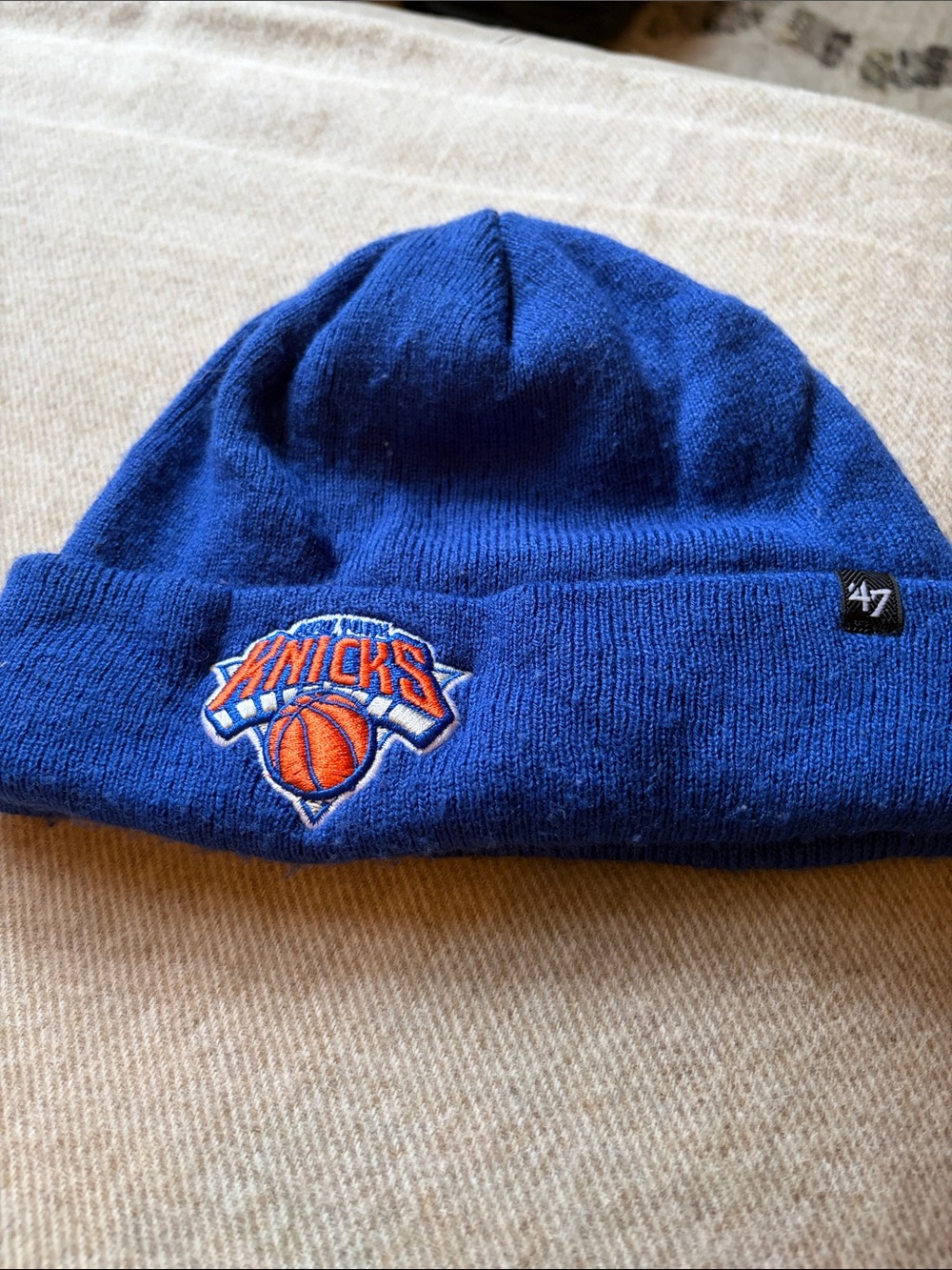 47 New York Knicks Kids Cuffed Beanie - Blue with Orange Logo